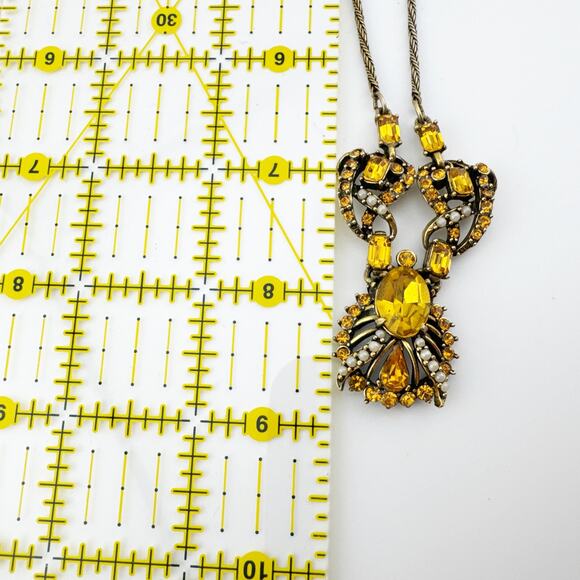 Vintage Hollycraft 1953 Necklace Yellow Rhinestone‎ Pendant Statement Jewelry - Picture 4 of 12